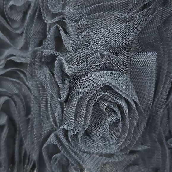 Navy Blue Ruched Dress Silver Rhinestone Studded Rosette Lace Prom Hoco Dance - Picture 6 of 13